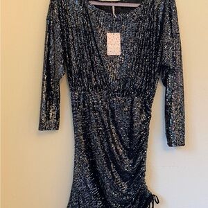 Free People Black Sequin Long Sleeve Dress